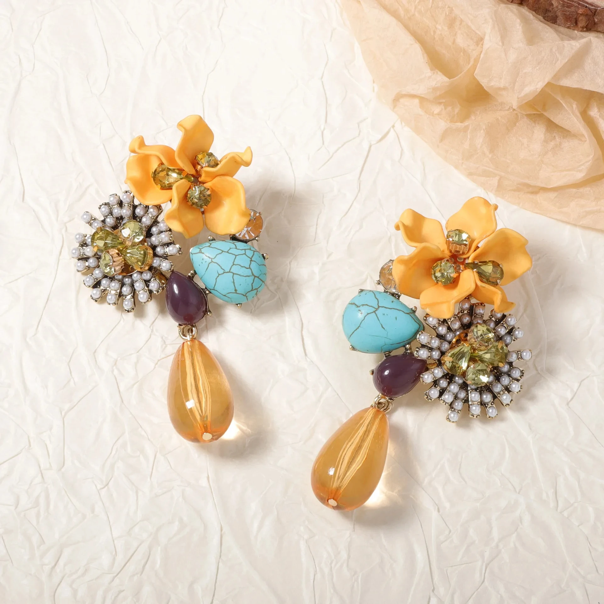 Elegant Bohemian Crystal Flower Dangle Earrings for Women - Image 4