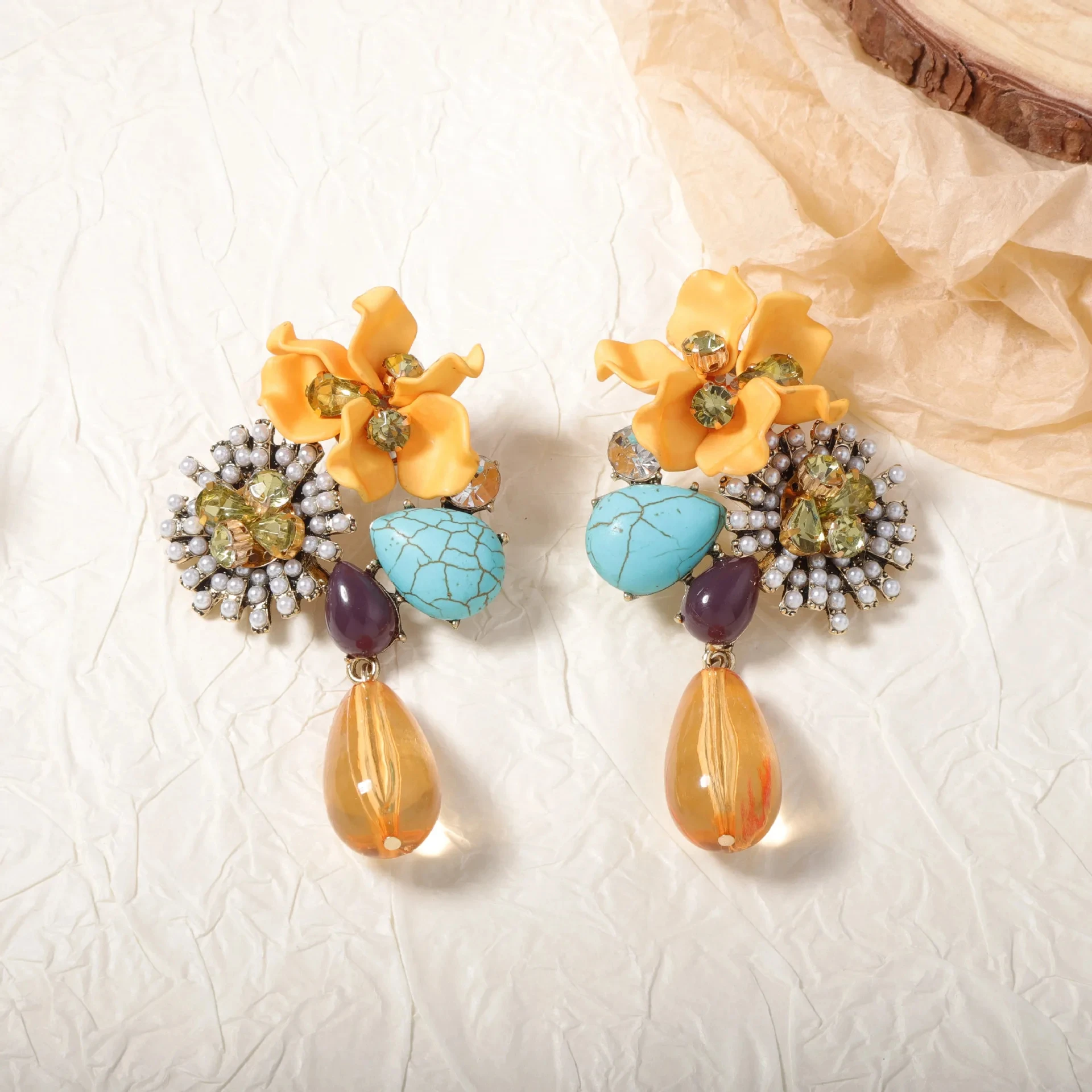 Elegant Bohemian Crystal Flower Dangle Earrings for Women - Image 2