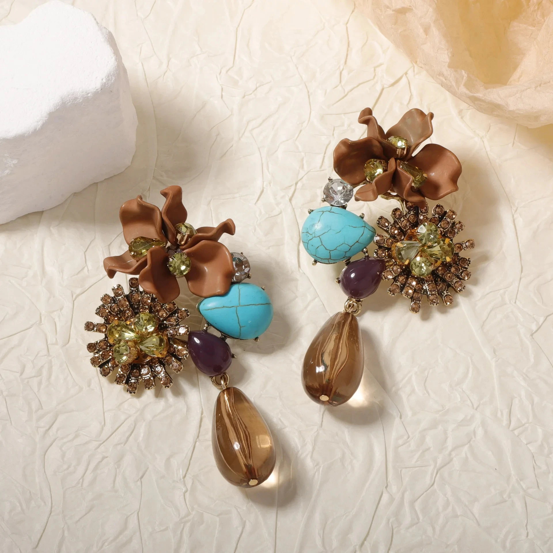 Elegant Bohemian Crystal Flower Dangle Earrings for Women - Image 3