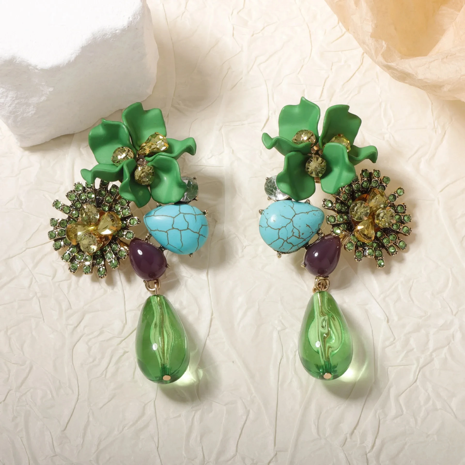 Elegant Bohemian Crystal Flower Dangle Earrings for Women - Image 5