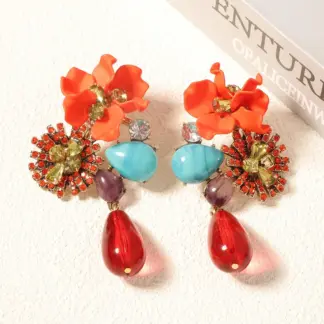 Elegant Bohemian Crystal Flower Dangle Earrings for Women