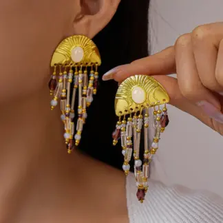 Bohemian Glass Tassel Earrings for Women – Ethnic Semicircle Designer Jewelry
