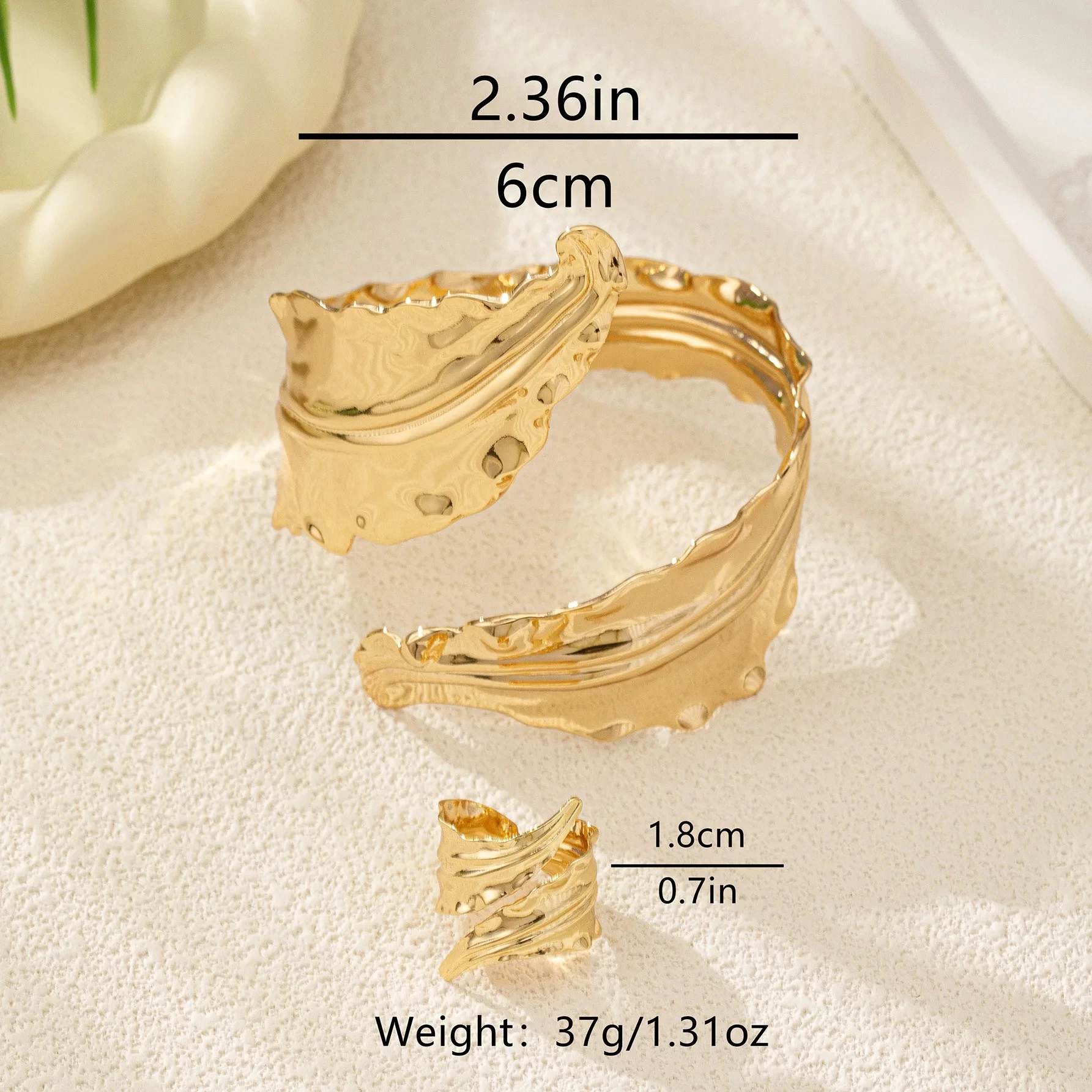 2PCS Gold Leaf Cuff Bangles for Women – Statement Party Jewelry - Image 5