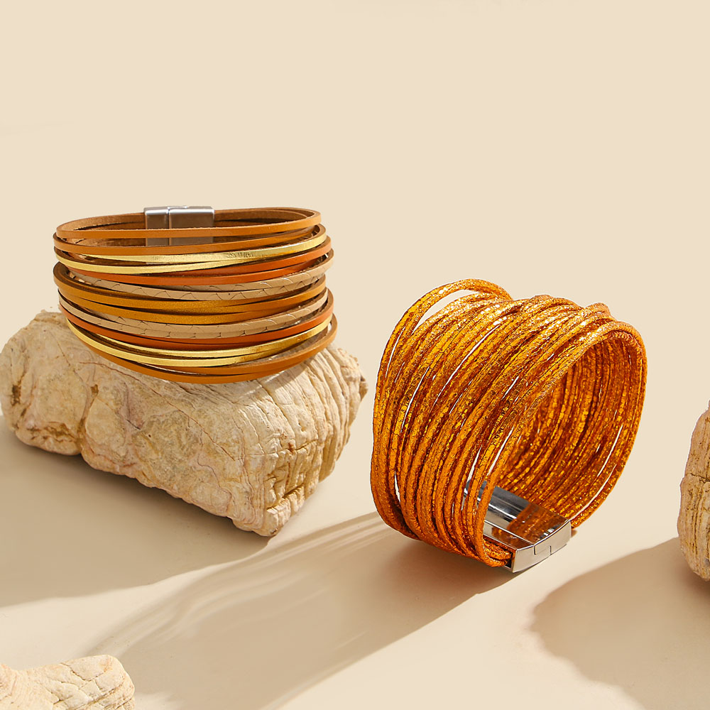 Bohemian Orange Leather Wrap Bracelet for Women - Image 8