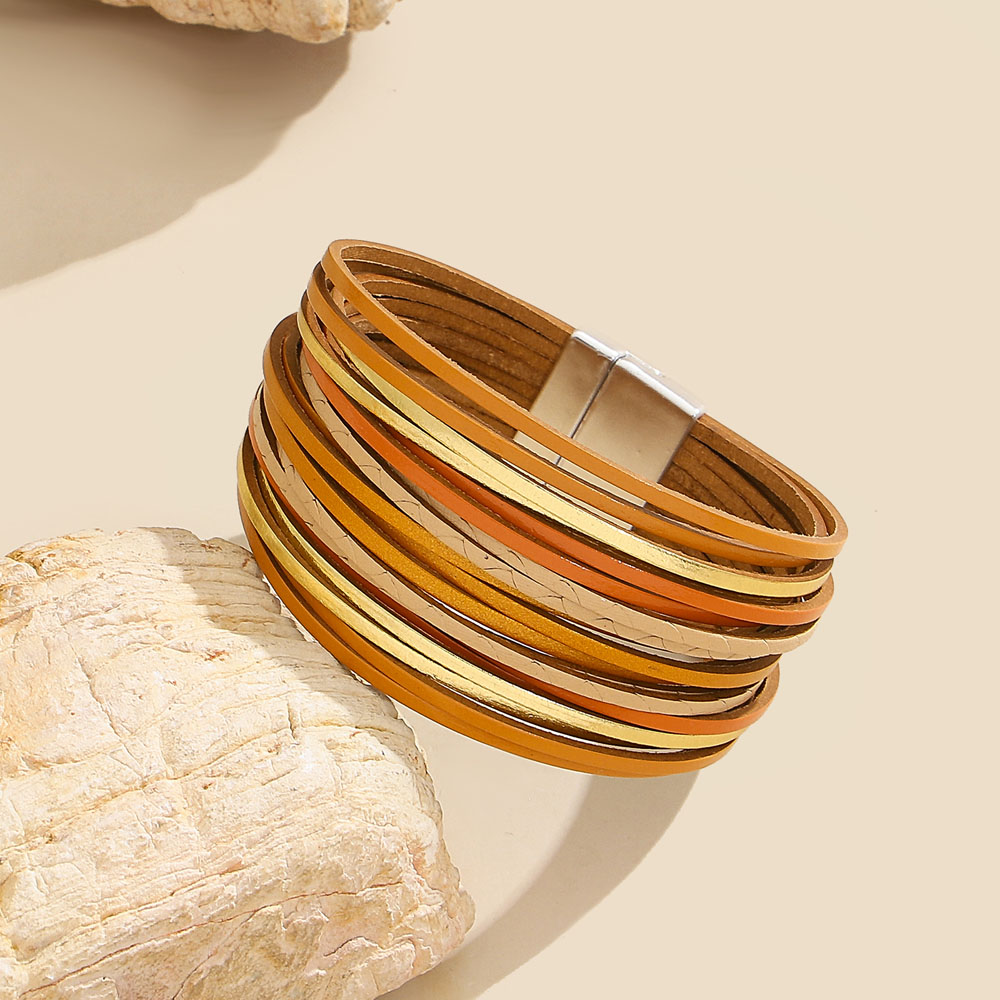 Bohemian Orange Leather Wrap Bracelet for Women - Image 6