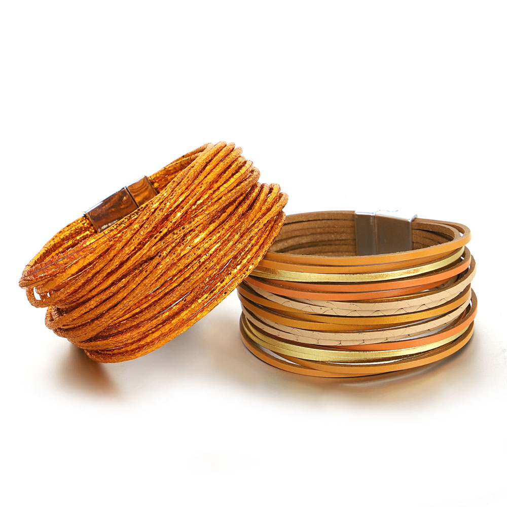 Bohemian Orange Leather Wrap Bracelet for Women