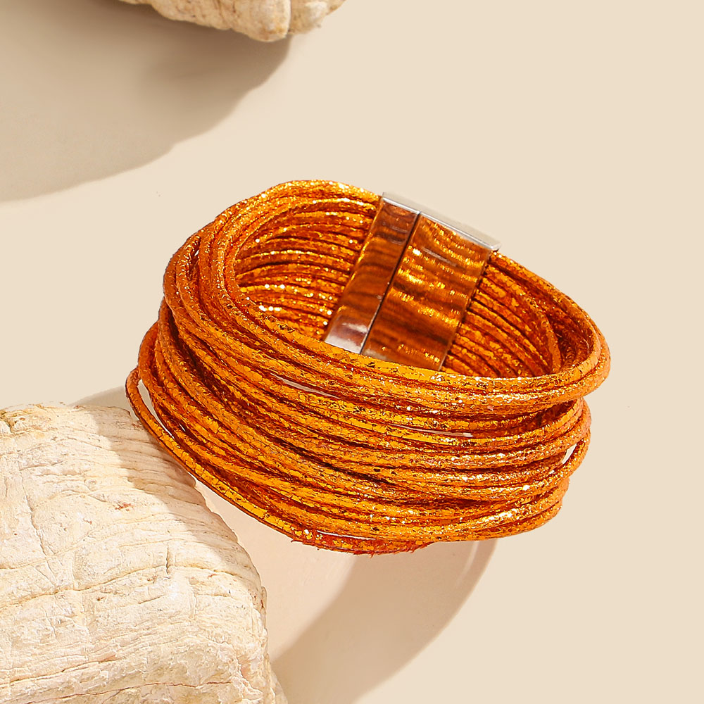 Bohemian Orange Leather Wrap Bracelet for Women - Image 5