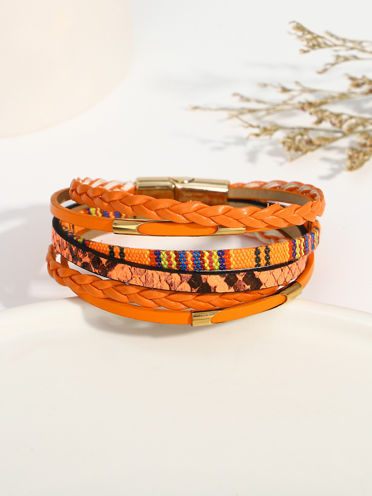 Gothic Snake Pattern Braided Leather Bracelet - Image 2