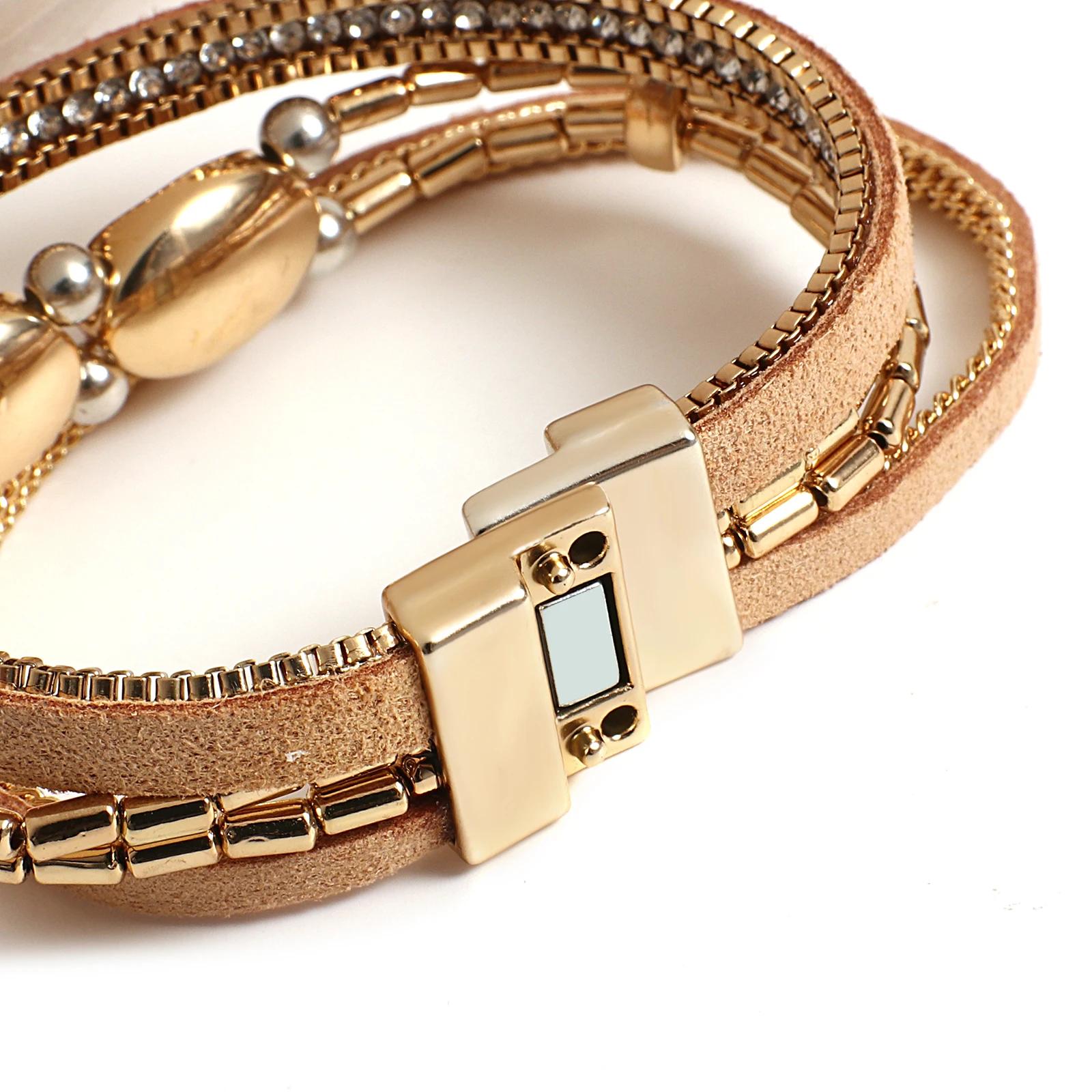 Trendy Geometric Multilayer Leather Wrap Bracelet with Crystal Charms - Image 8