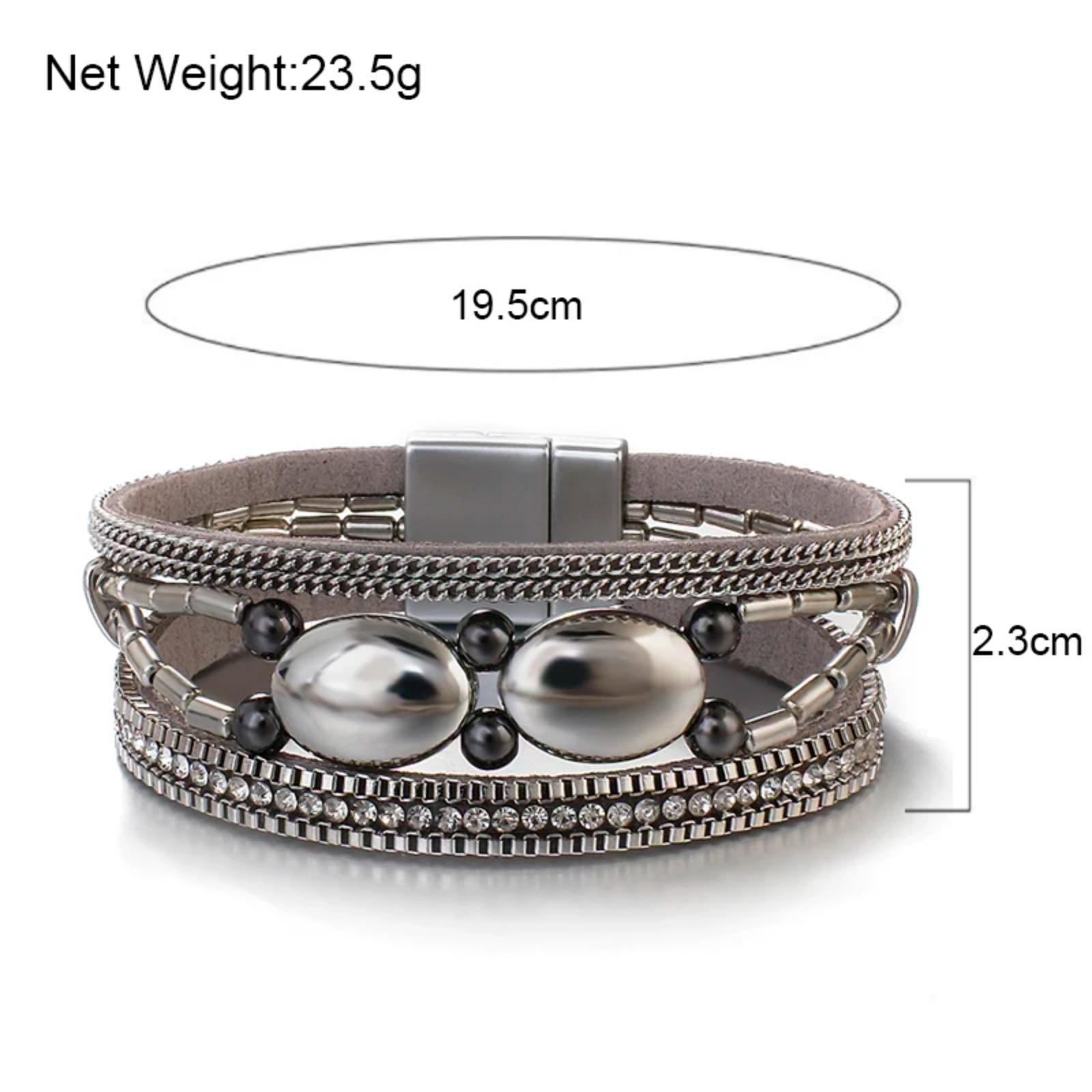 Trendy Geometric Multilayer Leather Wrap Bracelet with Crystal Charms - Image 9