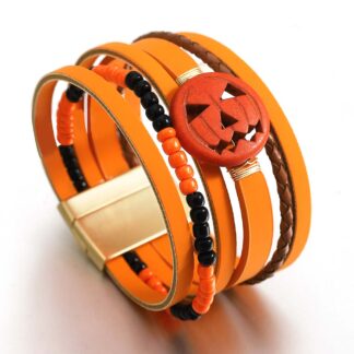 Gothic Pumpkin Leather Charm Bracelet for Women