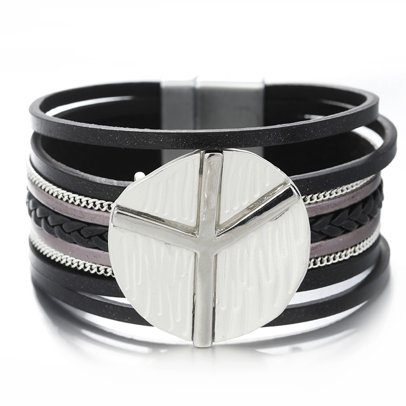Boho Peace Symbol Leather Wrap Bracelet for Women