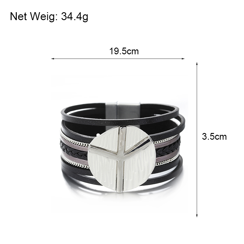 Boho Peace Symbol Leather Wrap Bracelet for Women - Image 6
