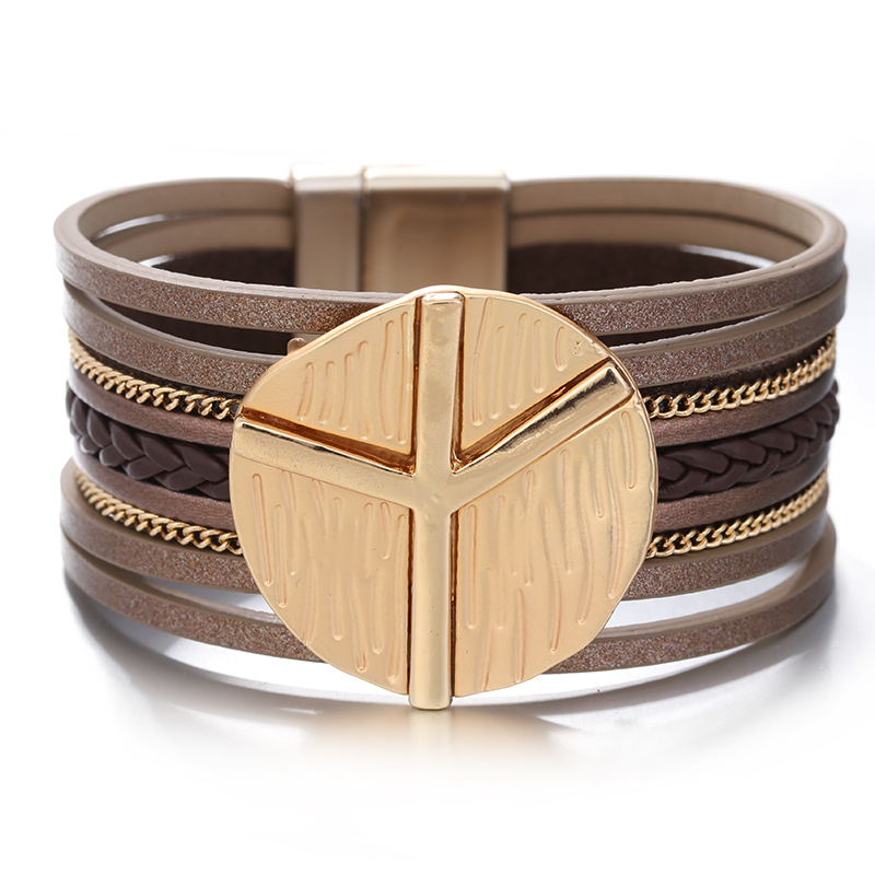 Boho Peace Symbol Leather Wrap Bracelet for Women - Image 2