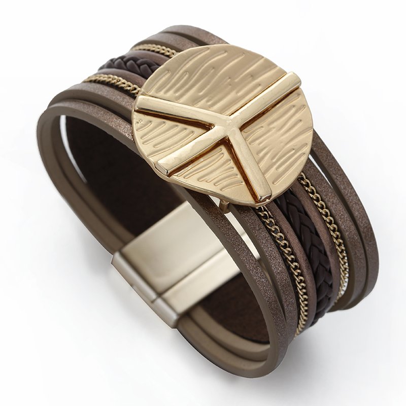 Boho Peace Symbol Leather Wrap Bracelet for Women - Image 4