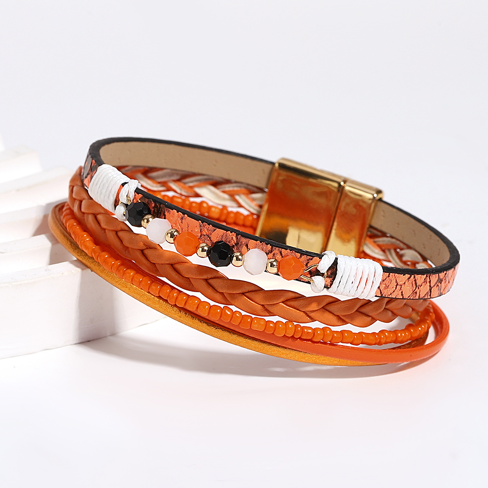 Boho Beaded Leather Wrap Bracelet - Image 2