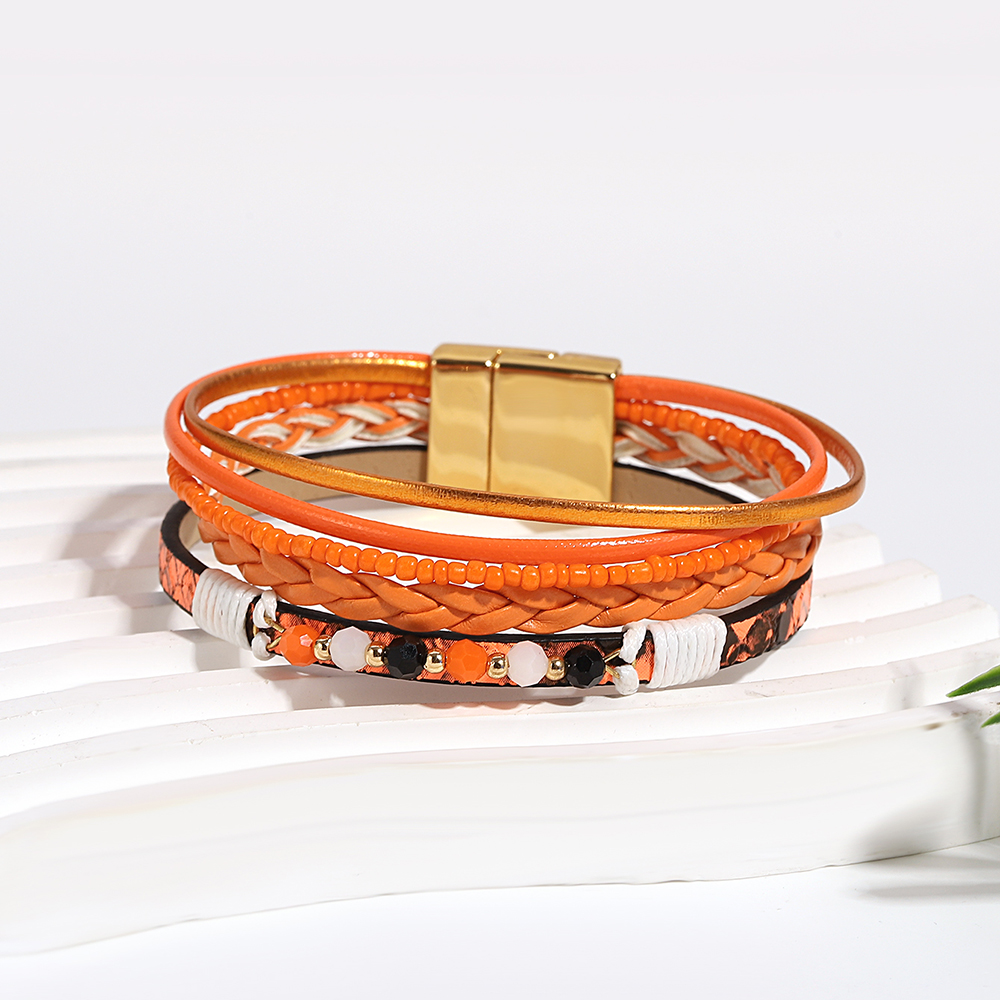 Boho Beaded Leather Wrap Bracelet - Image 3