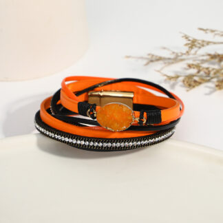 Vintage Pumpkin Multilayer Leather Wrap Bracelet