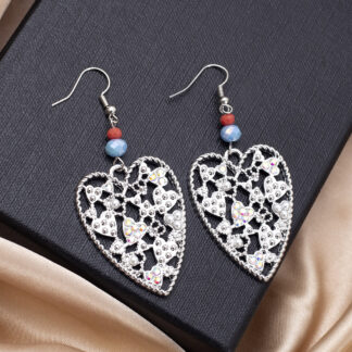 Heart-Shaped Zinc Alloy Earrings - Vintage Rhinestone Jewelry