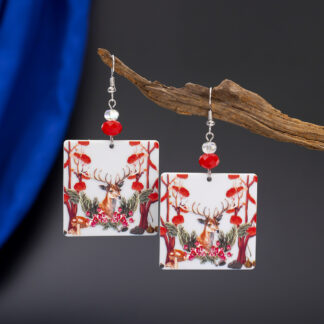 Vintage Red Tree Elk Acrylic Earrings - Elegant Women’s Jewelry