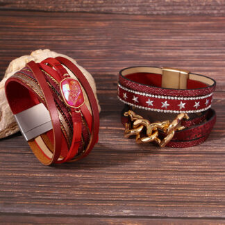 Red Star Leather Charm Bracelet for Women