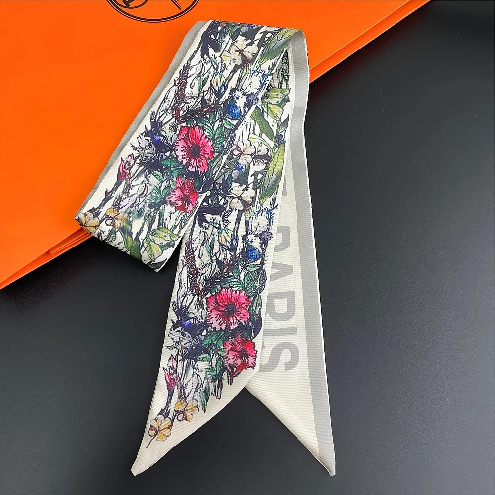 Silk Twill Skinny Scarf for Women – Hair, Bag & Neck Accessory