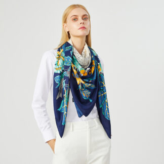 Luxury 51-Inch Silk Square Scarf with Elegant Leaf Design for Women