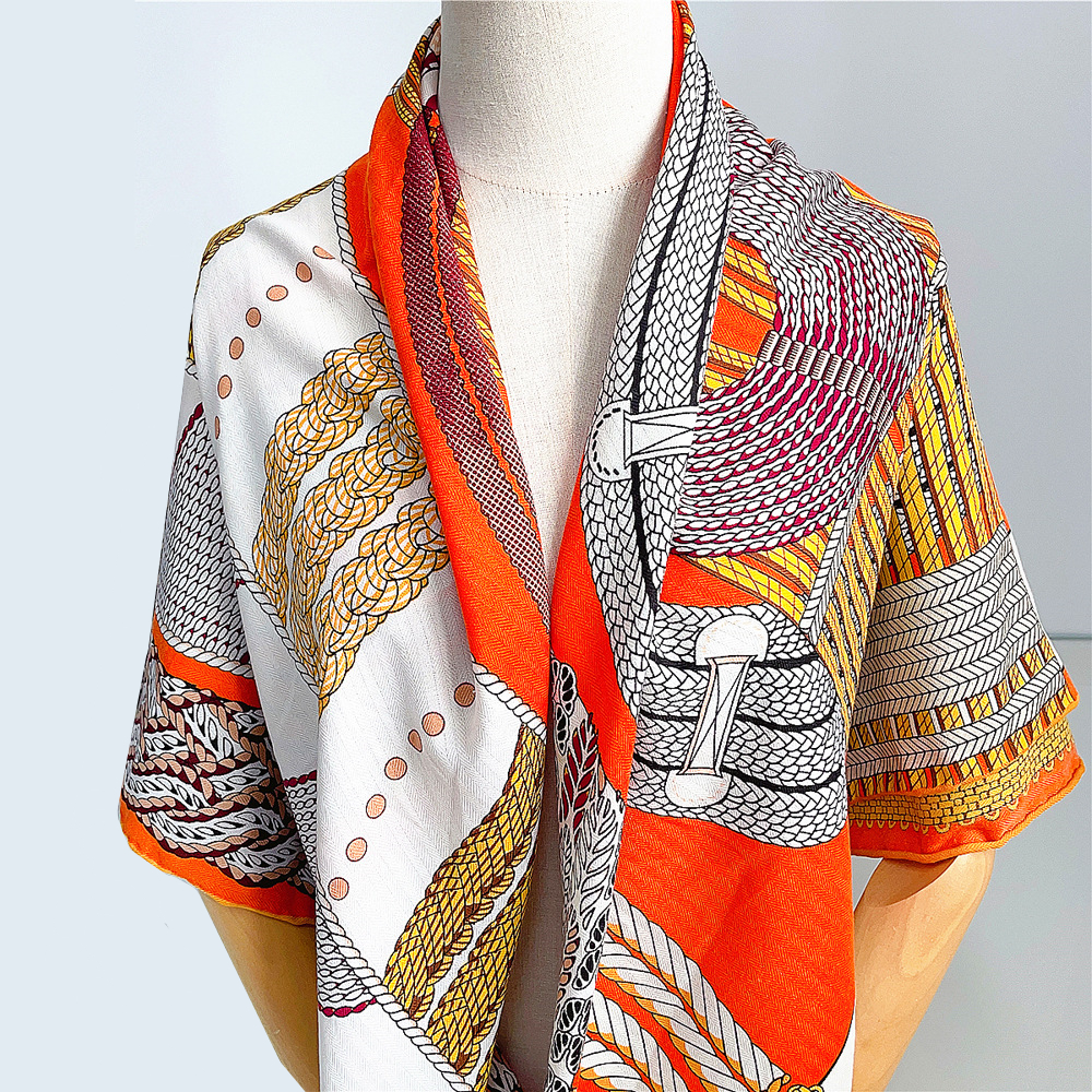 Luxury Silk Cashmere Scarf – 51 Inch Geometric Square Wrap - Image 2