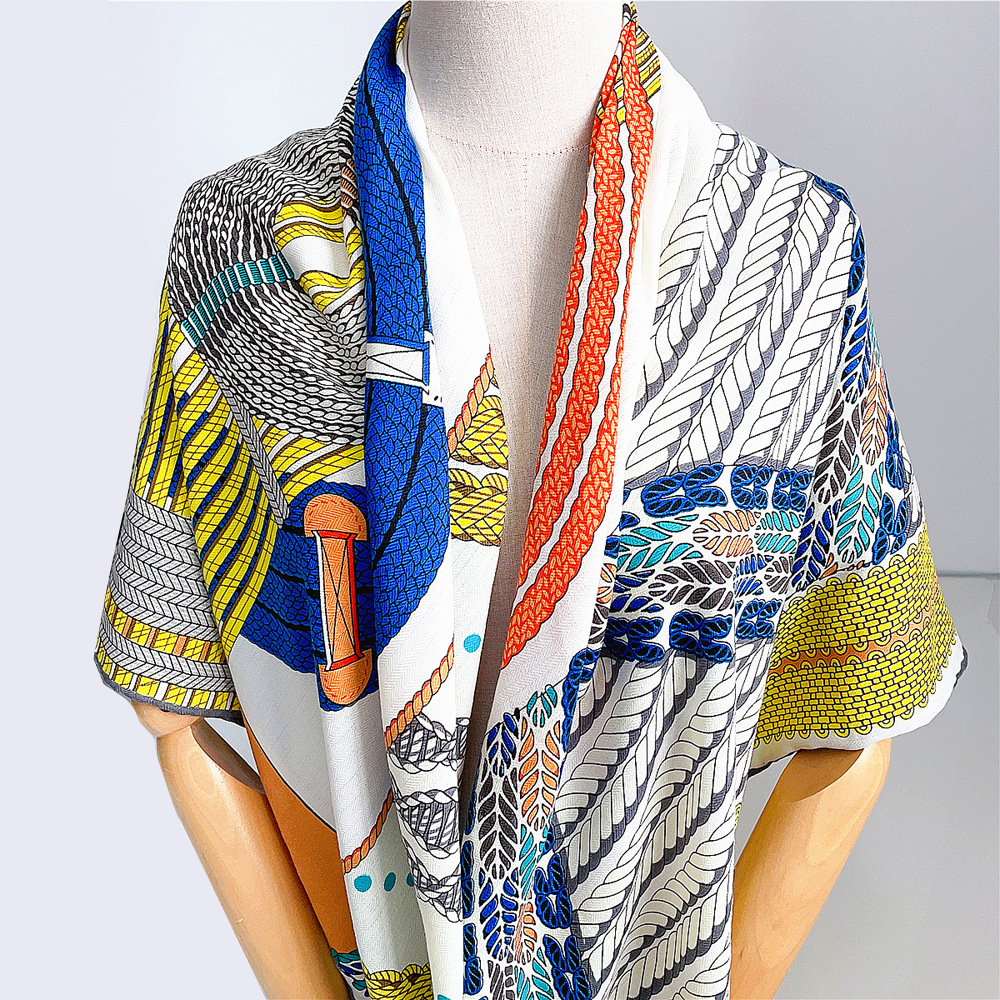 Luxury Silk Cashmere Scarf – 51 Inch Geometric Square Wrap - Image 3