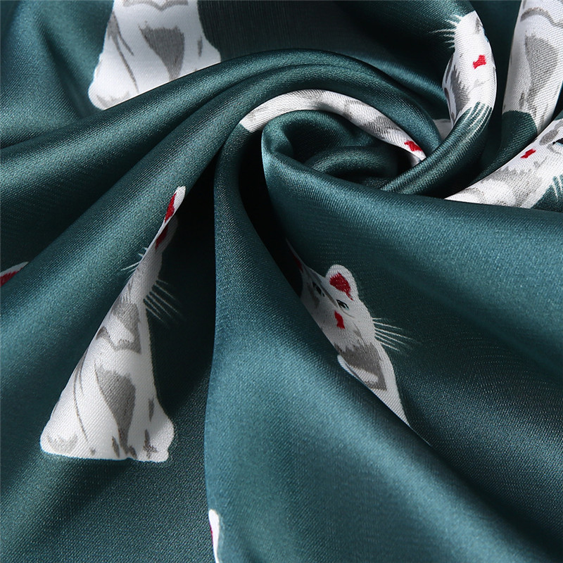 Chic 24-Inch Cartoon Cat Silk Square Scarf for Women - Image 2