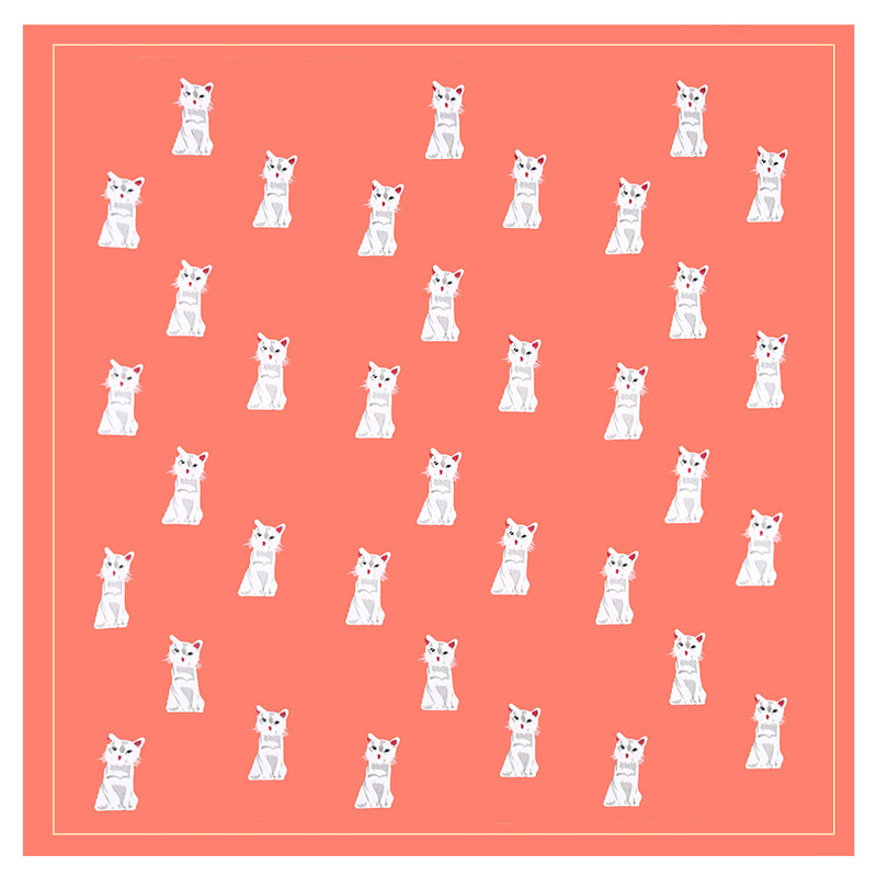 Chic 24-Inch Cartoon Cat Silk Square Scarf for Women - Image 6