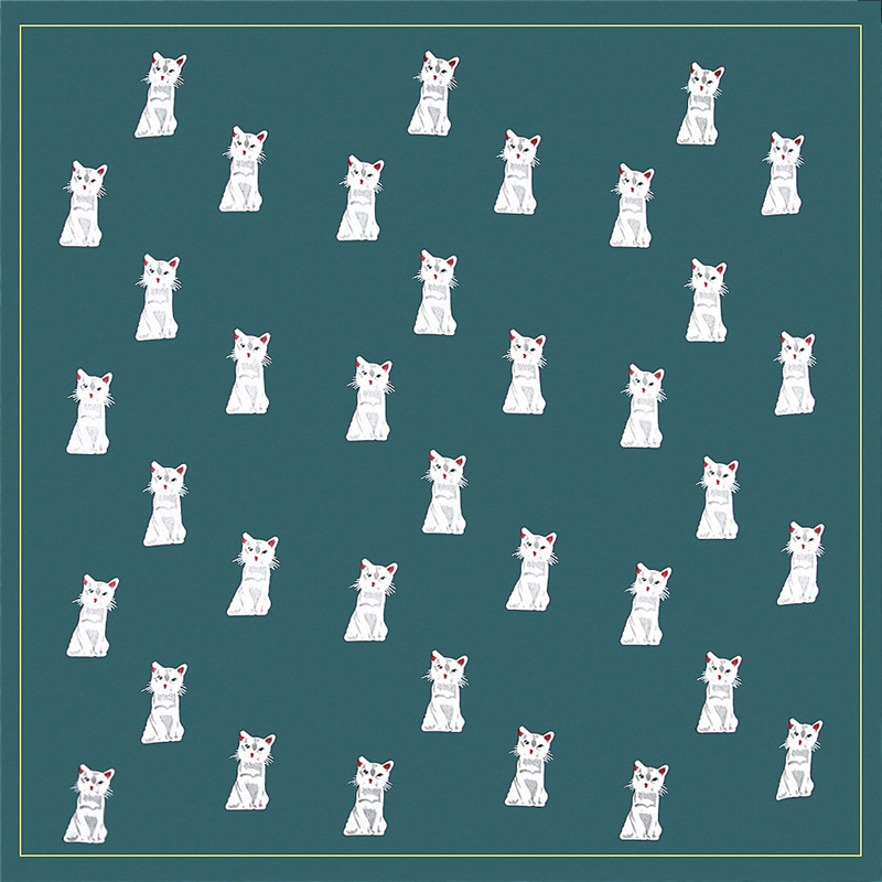 Chic 24-Inch Cartoon Cat Silk Square Scarf for Women