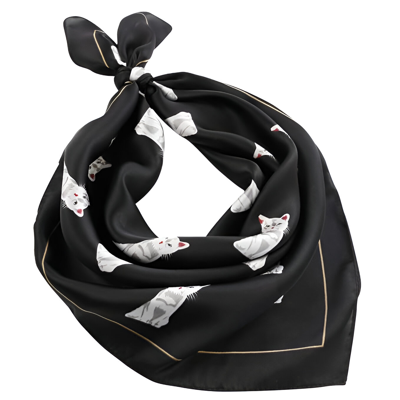 Chic 24-Inch Cartoon Cat Silk Square Scarf for Women - Image 4