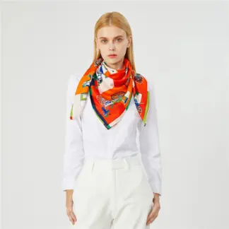 90cm Silk Square Scarf for Women – Elegant Twill Shawl & Headscarf