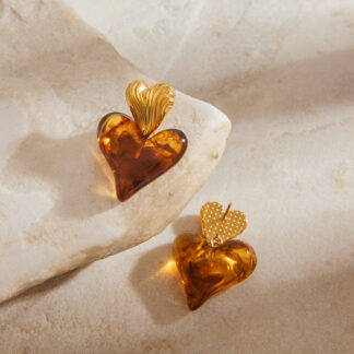 Bohemian Resin Heart Drop Earrings – Dainty Hypoallergenic Fashion Jewelry