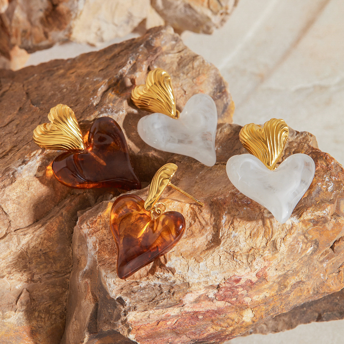 Bohemian Resin Heart Drop Earrings – Dainty Hypoallergenic Fashion Jewelry - Image 2