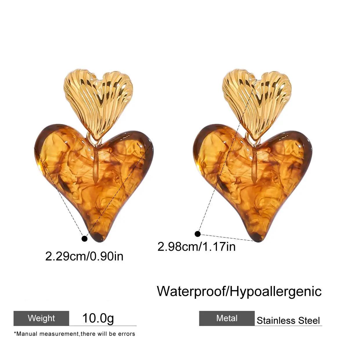 Bohemian Resin Heart Drop Earrings – Dainty Hypoallergenic Fashion Jewelry - Image 5