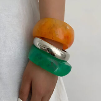 Boho Chunky Resin Bangles Set – Retro Y2K Statement Jewelry for Women