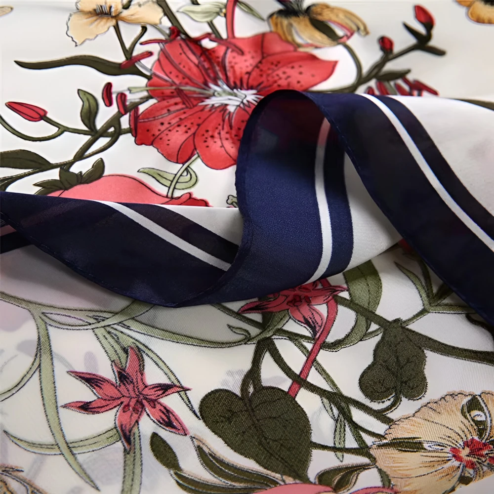 Luxury Striped Plaid Silk Square Scarf for Women - Image 3