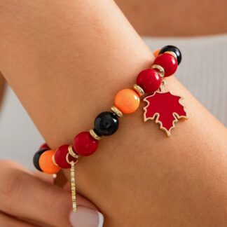Boho Colorful Maple Leaf Bee Pumpkin Pendant Bracelet - Fun Seasonal Jewelry