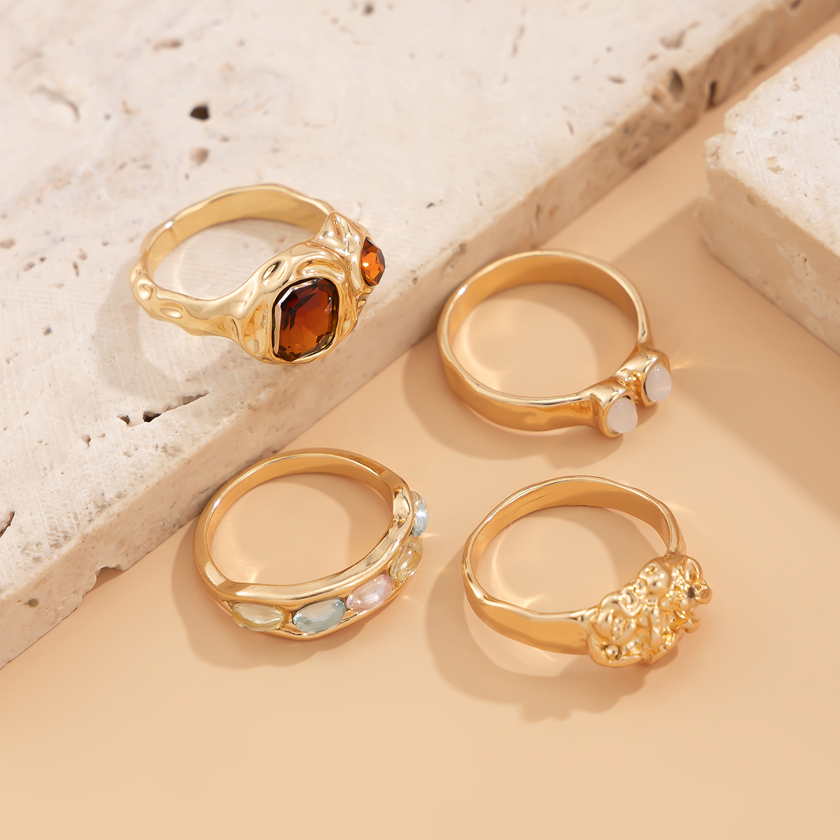 Boho Gold Rhinestone Ring Set - Elegant Jewelry for Women - Image 4