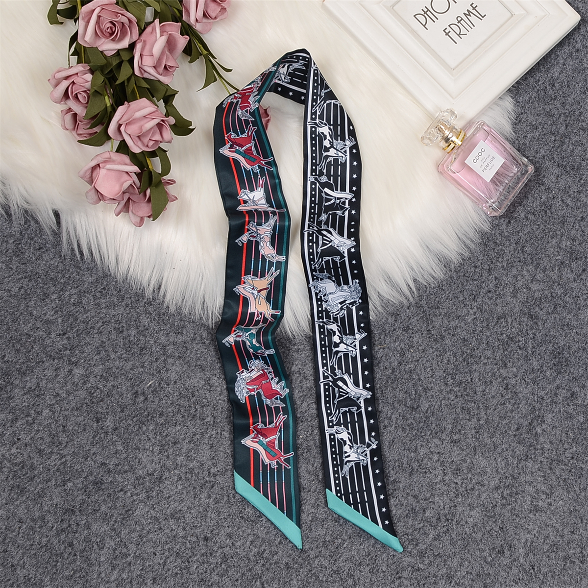 Elegant Striped Silk Skinny Scarf for Women – Versatile Fashion Accessory - Image 5