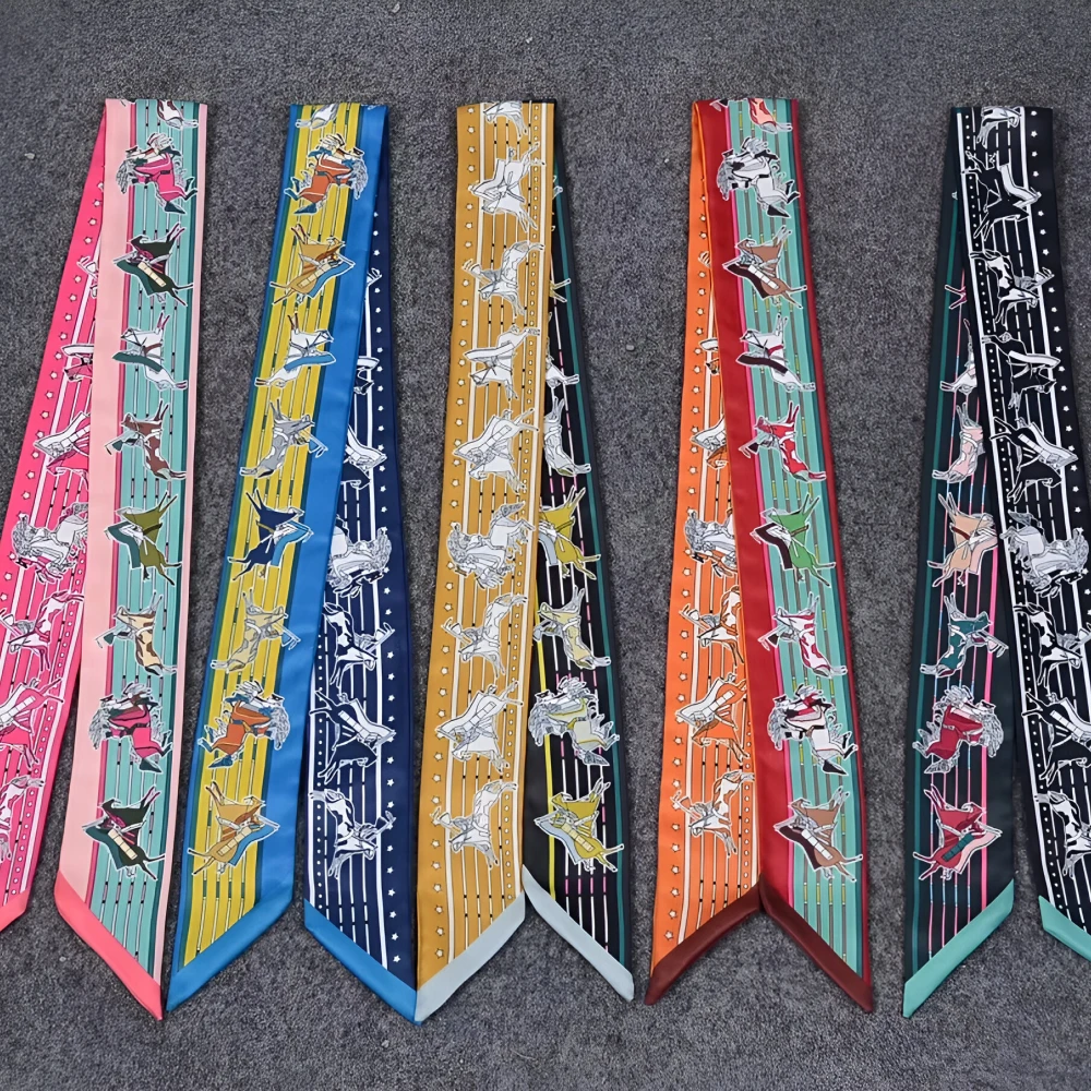 Elegant Striped Silk Skinny Scarf for Women – Versatile Fashion Accessory - Image 2
