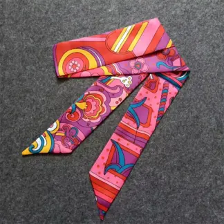 Elegant Rainbow Silk Skinny Scarf for Women – Multi-Way Accessory