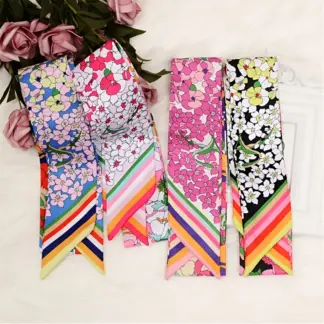 Floral Silk Skinny Scarf for Women – Luxury Multi-Use Fashion Accessory