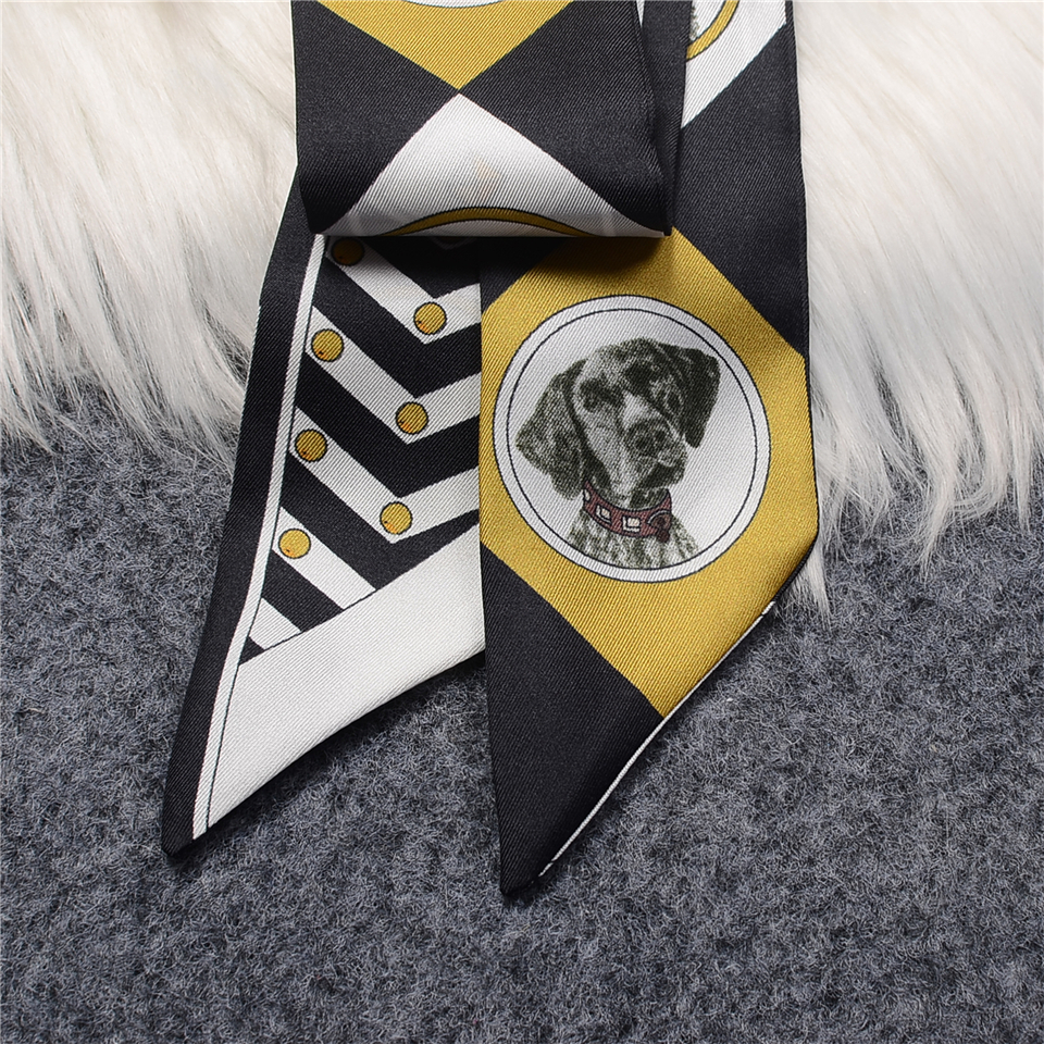 Luxury 100% Mulberry Silk Scarf – Dog Print Neckerchief - Image 5