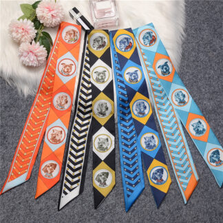 Luxury 100% Mulberry Silk Scarf – Dog Print Neckerchief