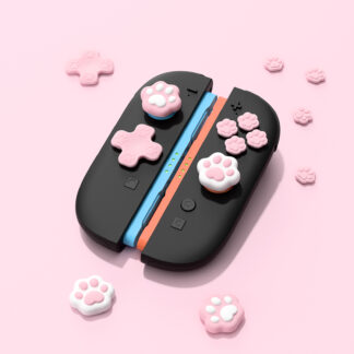 Silicone Cross D-Pad Button Caps Set - Cat Paw ABXY Joystick Thumb Grips for Switch