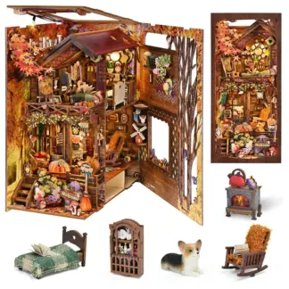 DIY Tarot Divination Book Nook Kit – 3D Wooden Puzzle Bookshelf Insert with LED Lights