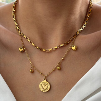 Elegant Double Layer Heart Necklace for Women - Stainless Steel Luxury Jewelry